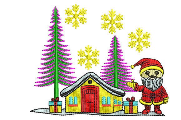 Christmas Santa with Tree and House